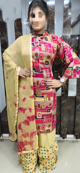 Smashing Pink Rayon Printed Ready Made Plazo Kurti for Party Wear