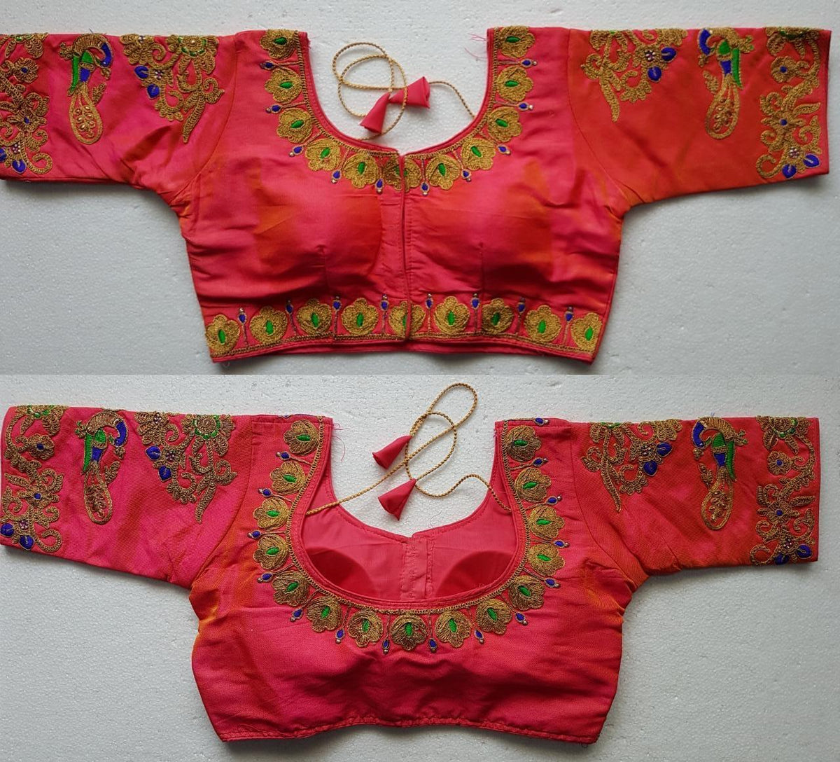 Exquisite Pink Thread Work Mango Silk Ready Made Blouse