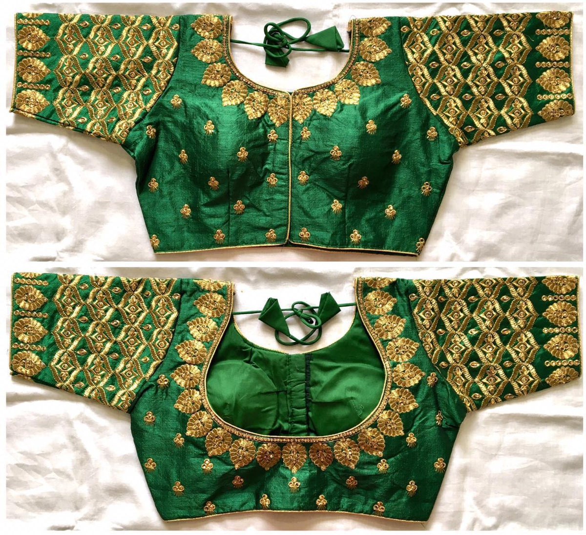 Knockout Dark Green Thread Work Silk Ready Made Blouse