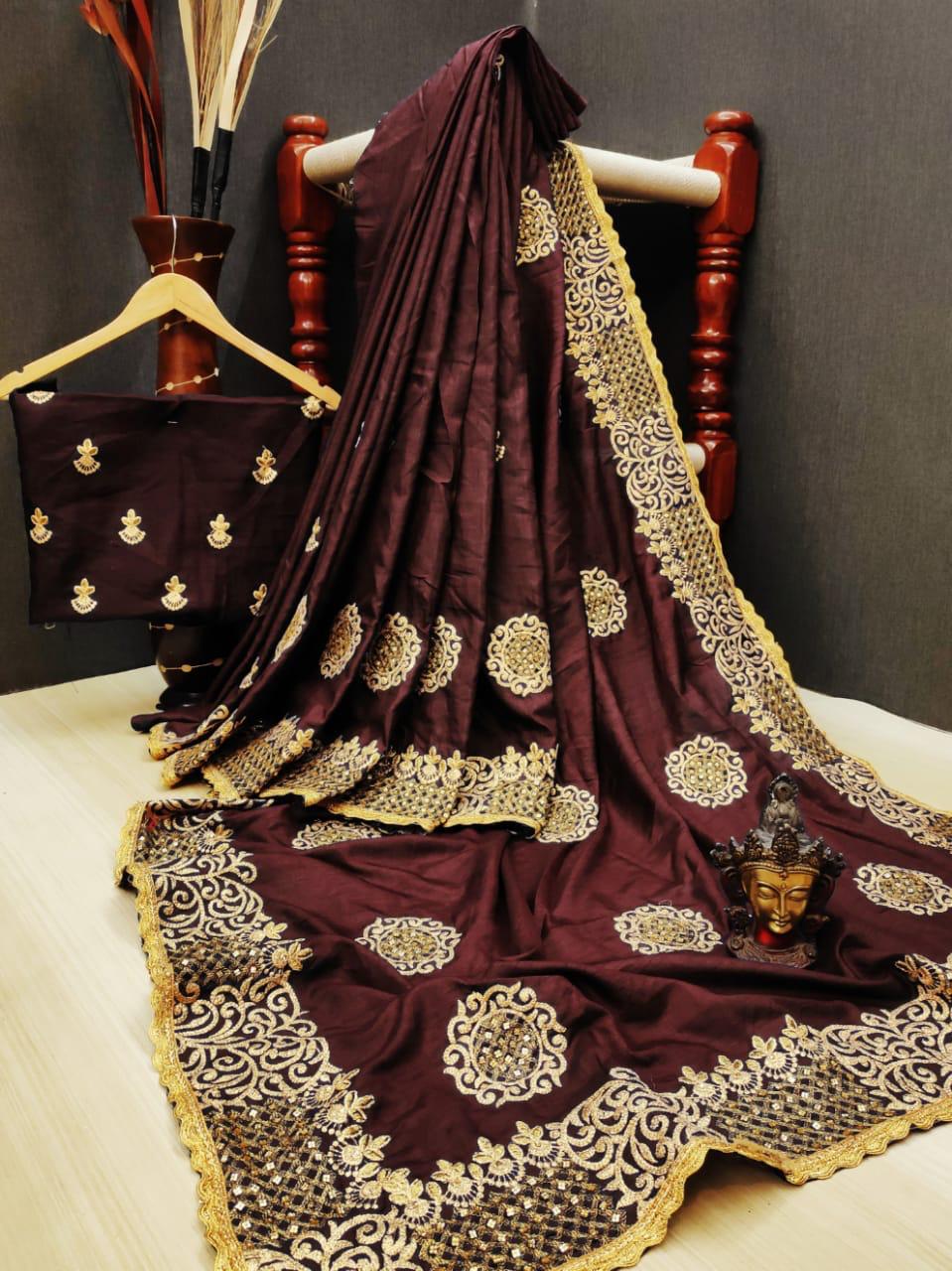 Pulchritudinous Maroon Silk With Diamond Thread Embroidered Work Designer Saree Online