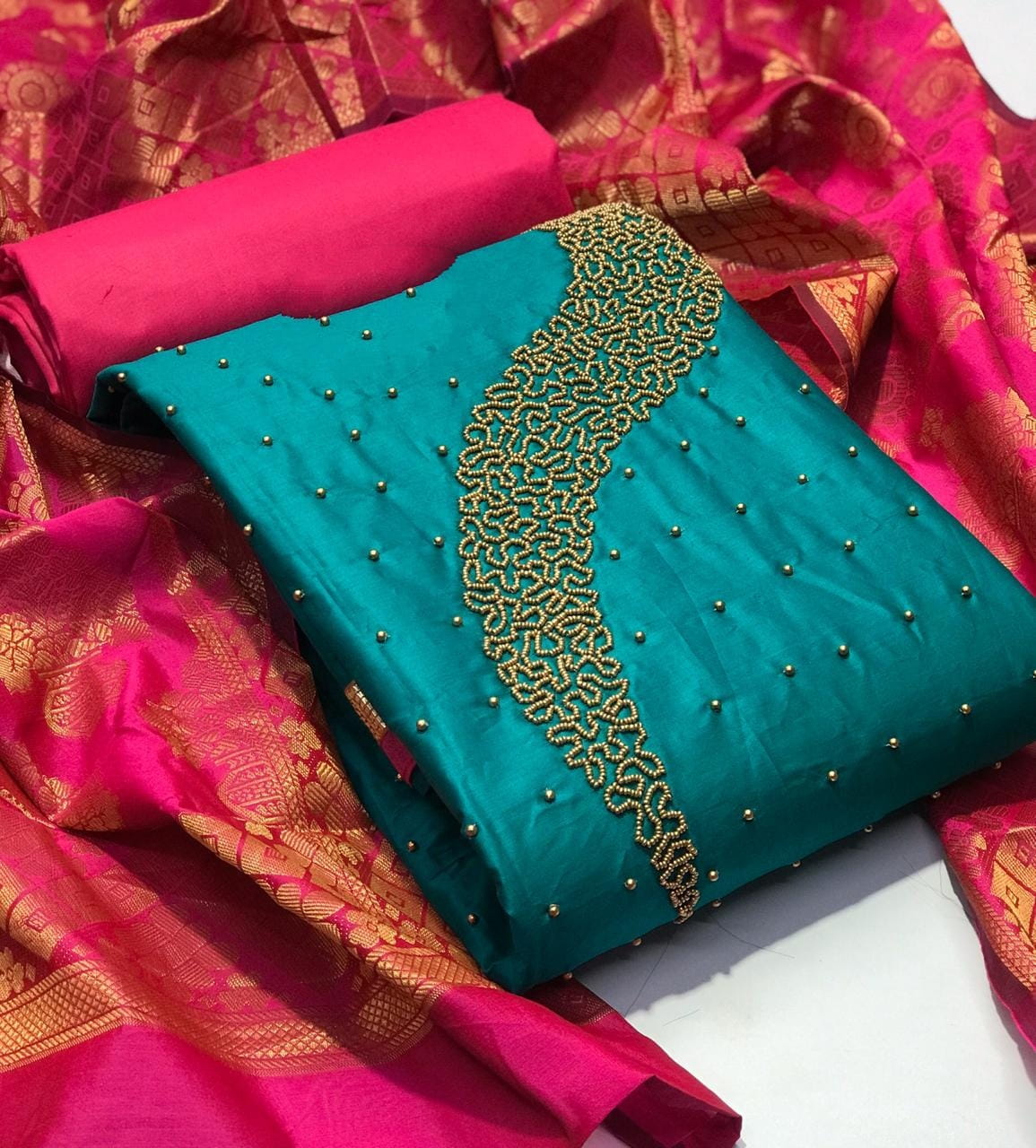 Knockout Firozi Cotton With Hand Work New Salwar suit Design Online