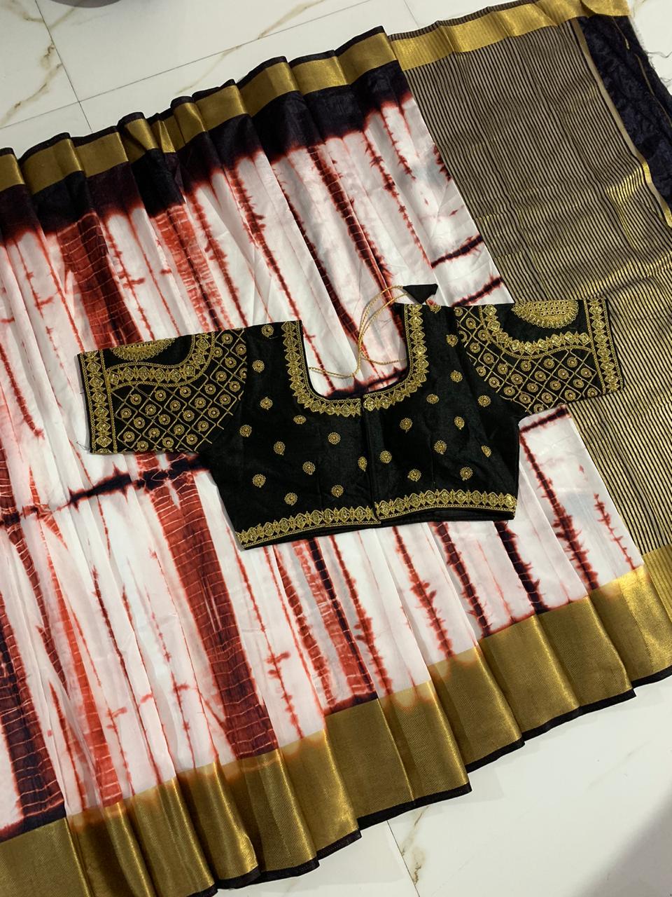 Extraordinary Brown & Black Tussar Silk With Golden Zari Designer Saree Online & Ready Made Blouse