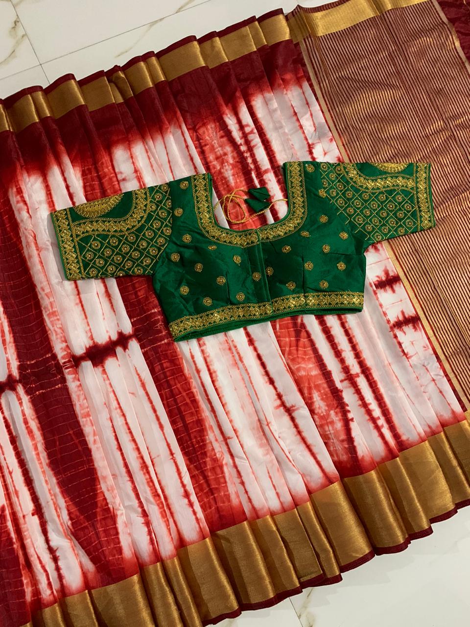 Splendid Maroon & Dark Green Silk Golden Zari Designer Saree Online & Ready Made Blouse