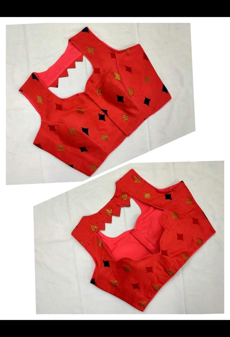 Beautiful Gajri Colored Meenakani Jacquard fancy Neck Readymade Blouse