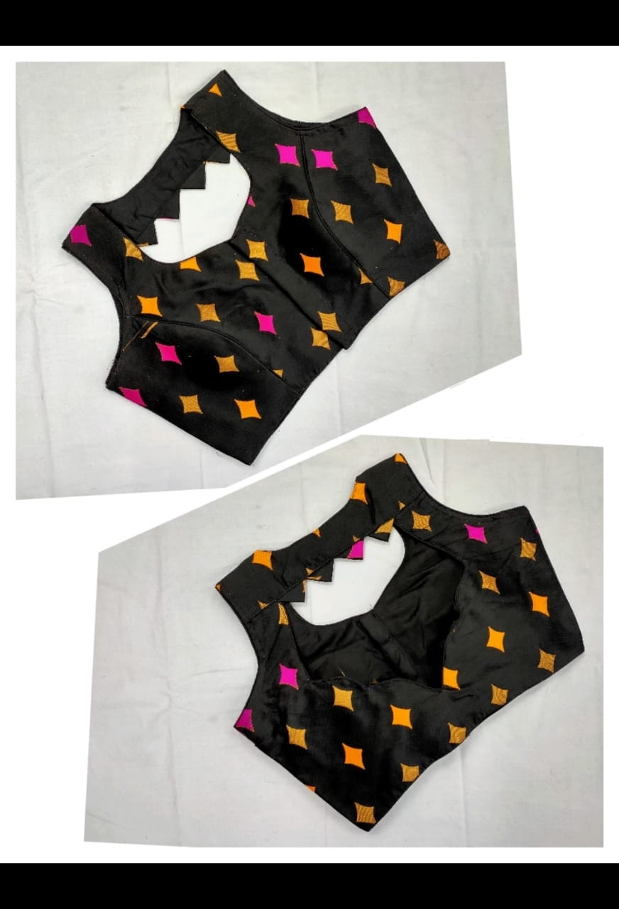 Sensational Black Meenakani Jacquard fancy Neck Readymade Blouse
