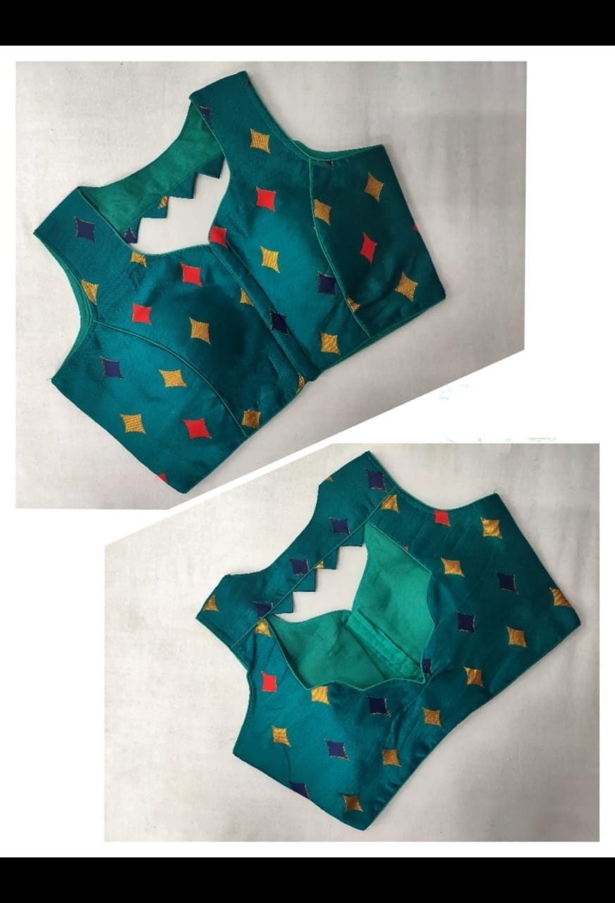 Dazzling Rama Meenakani Jacquard fancy Neck Readymade Blouse