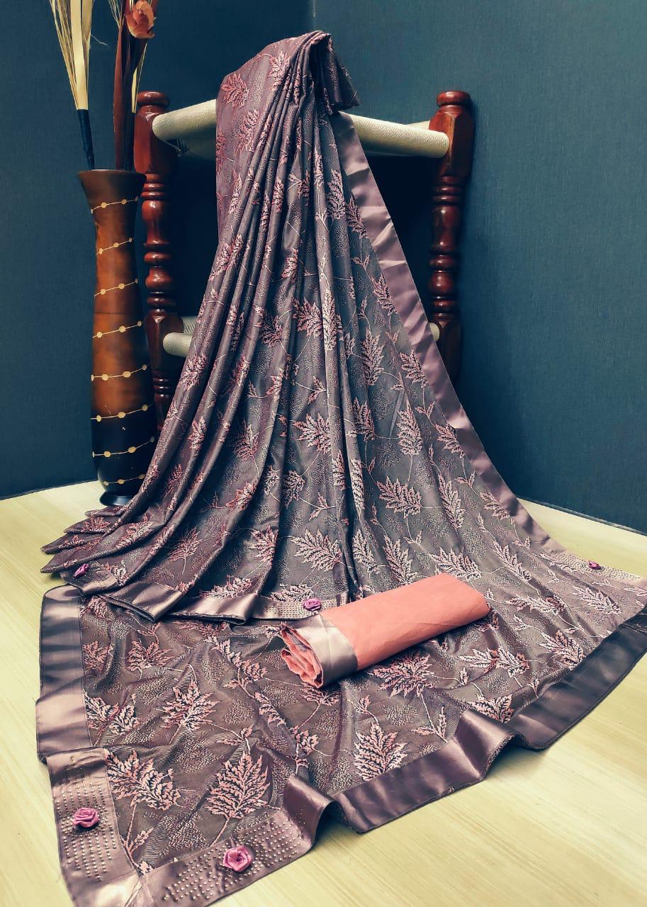 Breathtaking English Colored Lycra Jacquard Satin Border fancy designer saree
