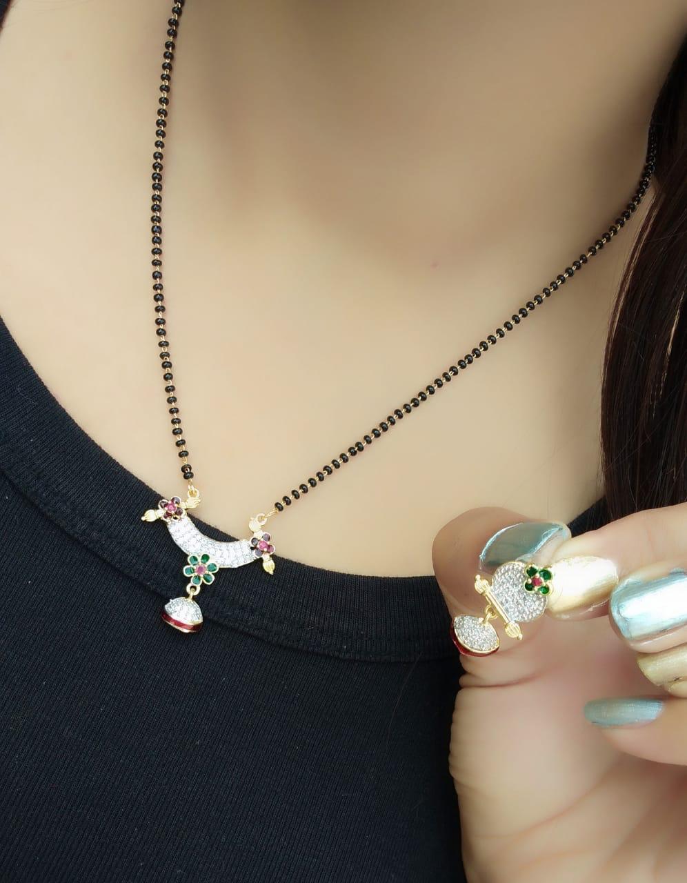 Attractive White & Multi Diamond Mangalsutra Latest Design Set