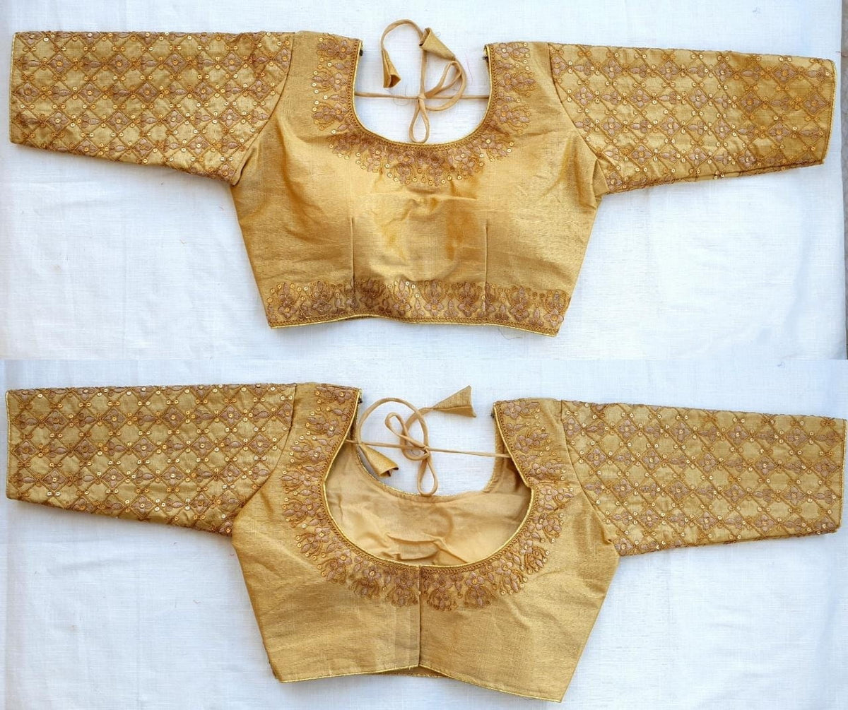 Dazzling Chiku Colored Silk With Embroidered Work fancy Neck Readymade Blouse