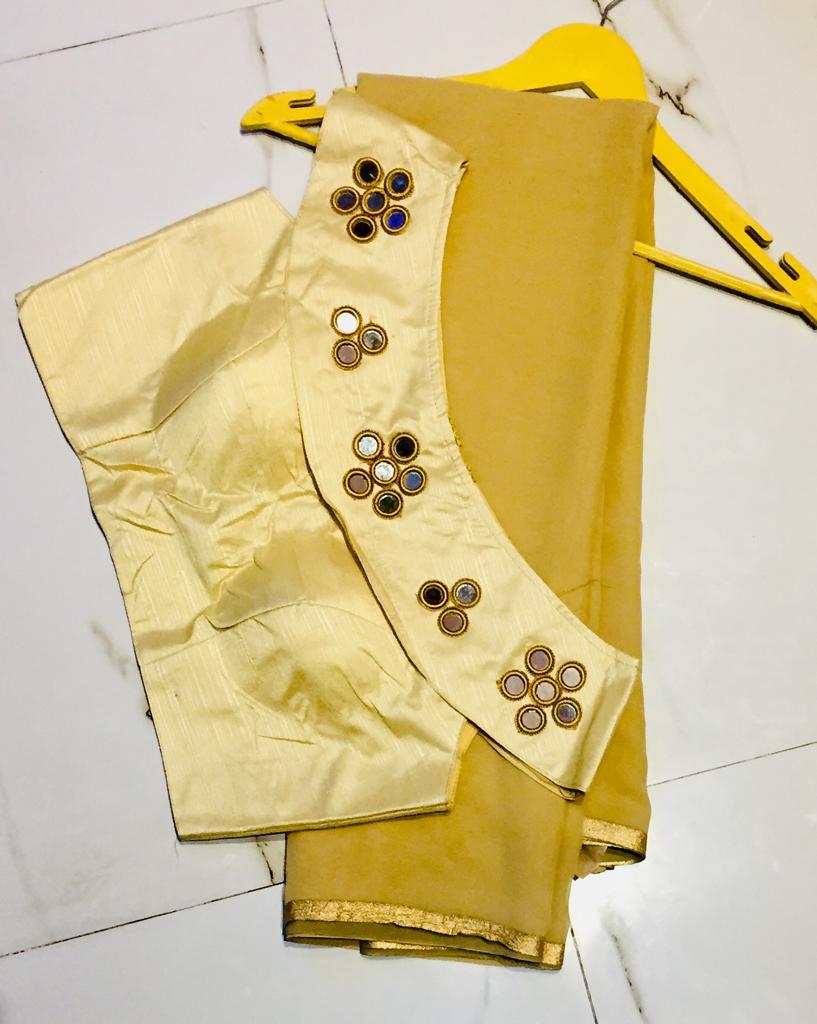 Bewitching Mustard & Cream Georgette Designer Saree & Ready Made Blouse