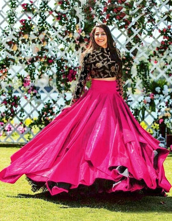 Sensational Black & Rani Banglori Silk Embroidered Work Online Lehenga Choli Design