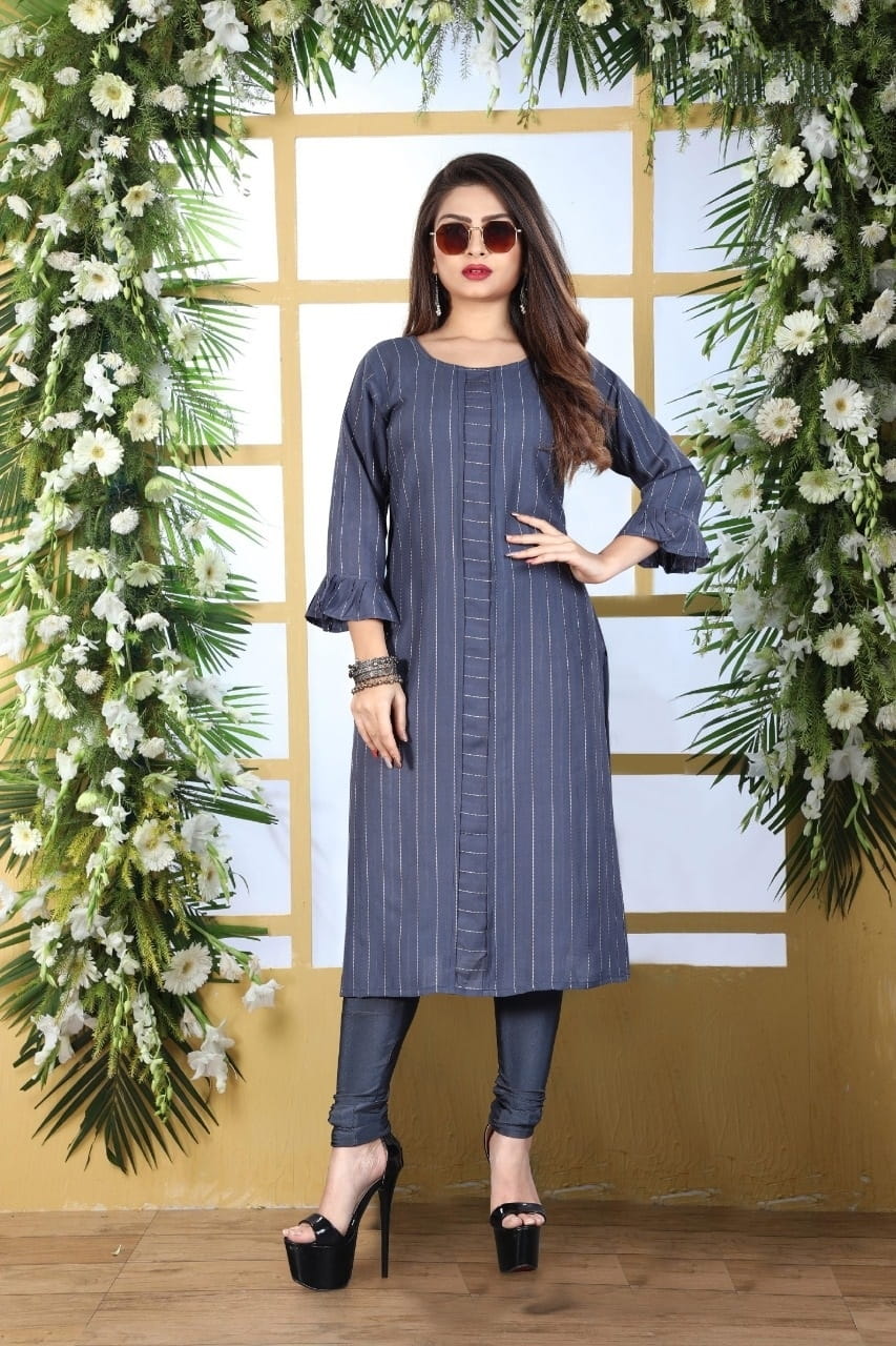 Marvellous Grey Rayon Dobby Dyed Long Kurti Design