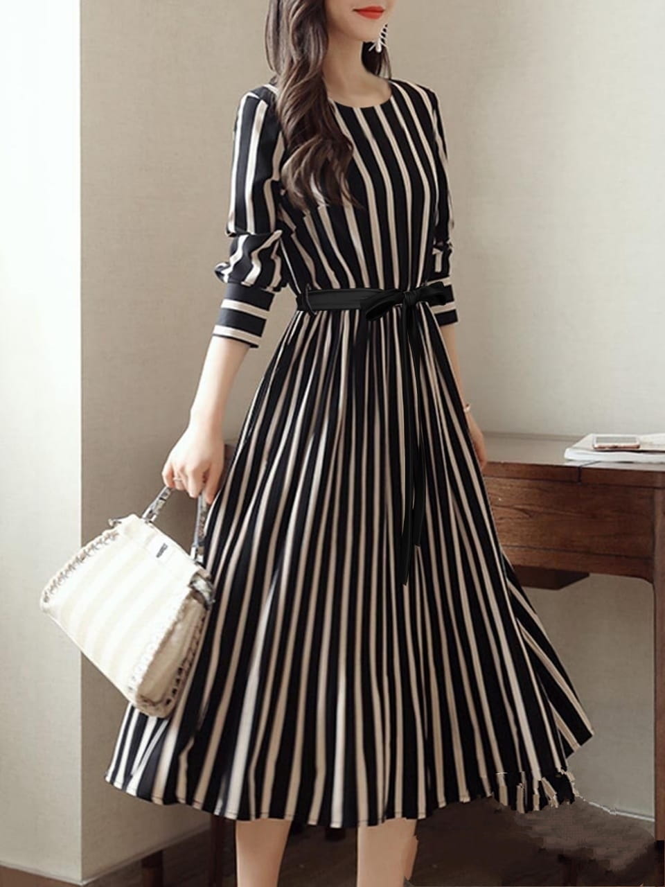 Dazzling Black & White Poly Rayon Digital Printed Western Gown