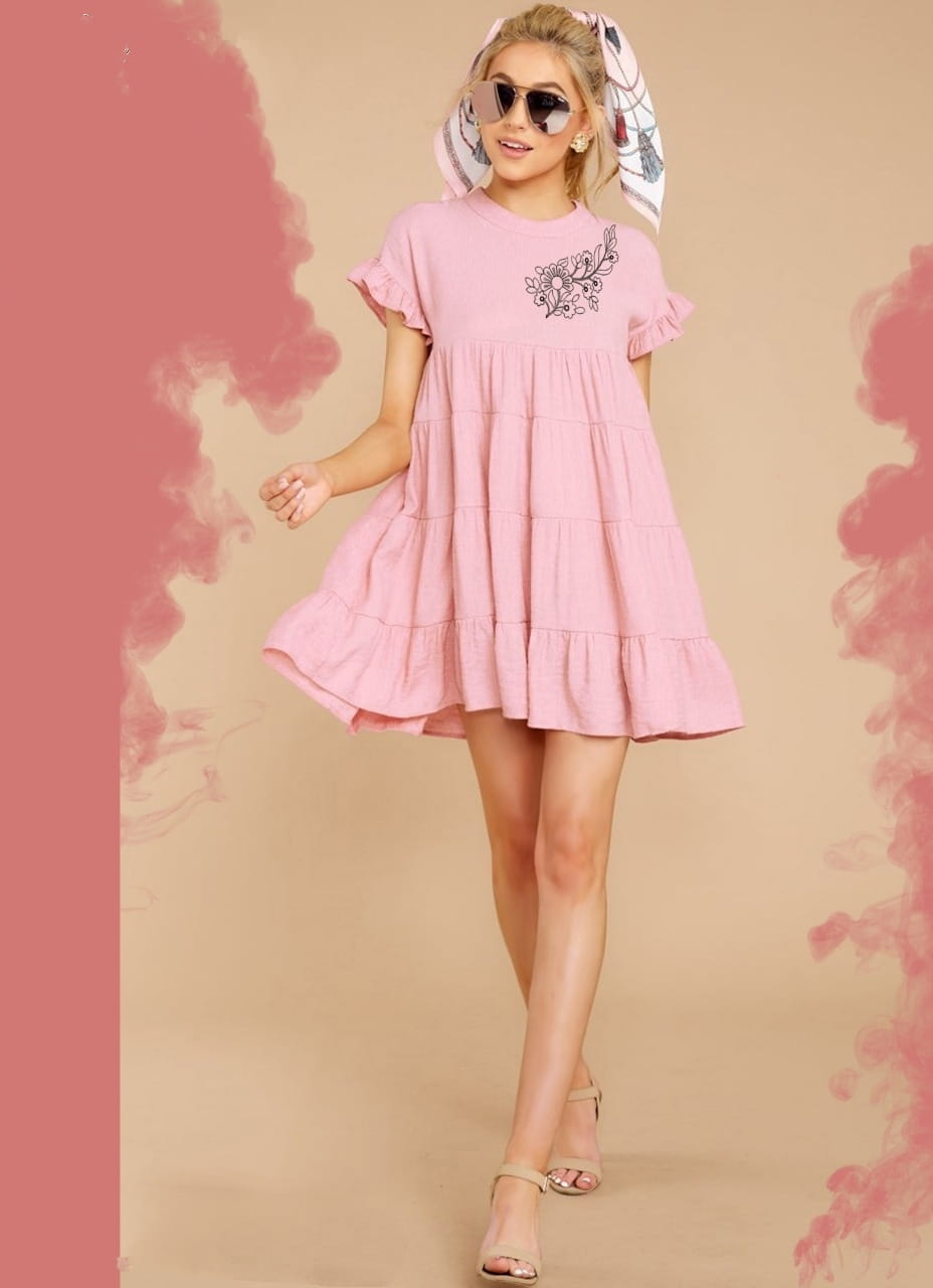 Remarkable Pink Cotton Rayon Embroidered Work Western Top