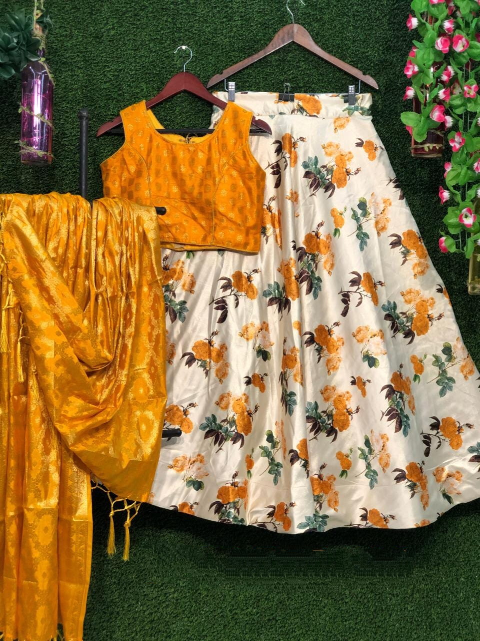 Ravishing Mustard Gotta Silk Digital Printed Ready Made Lehenga Choli for Women