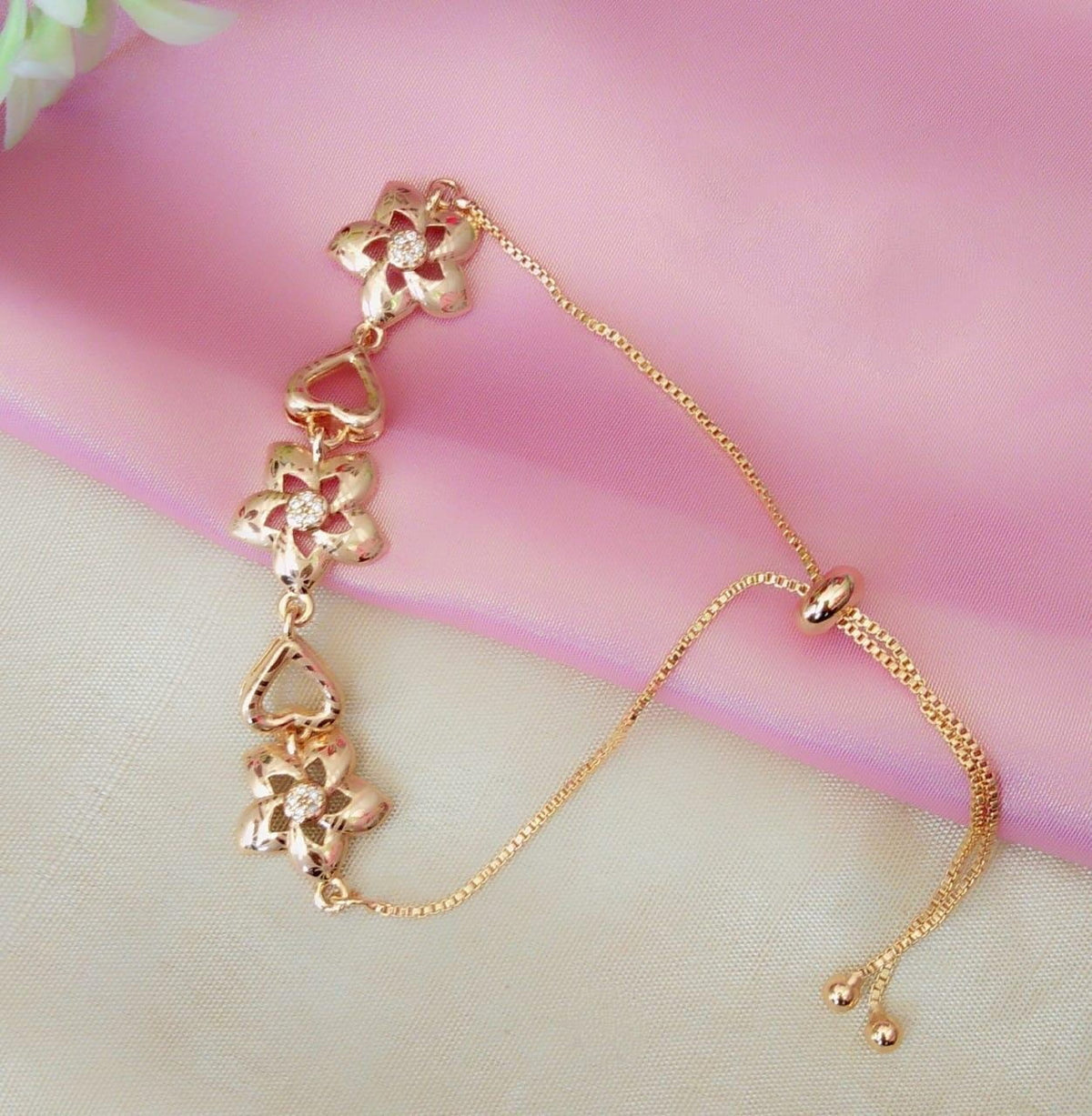 Outstanding White Diamond Golden Artificial Bracelet for Women