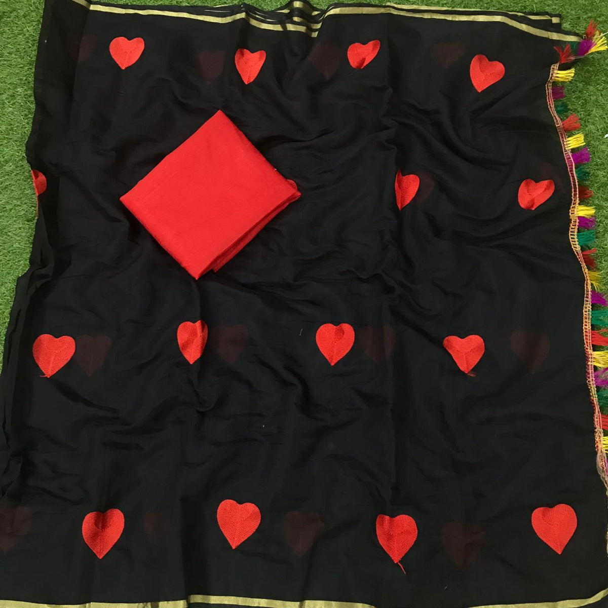 Dazzling Black Chanderi Silk Embroidered Work Designer Saree for Women