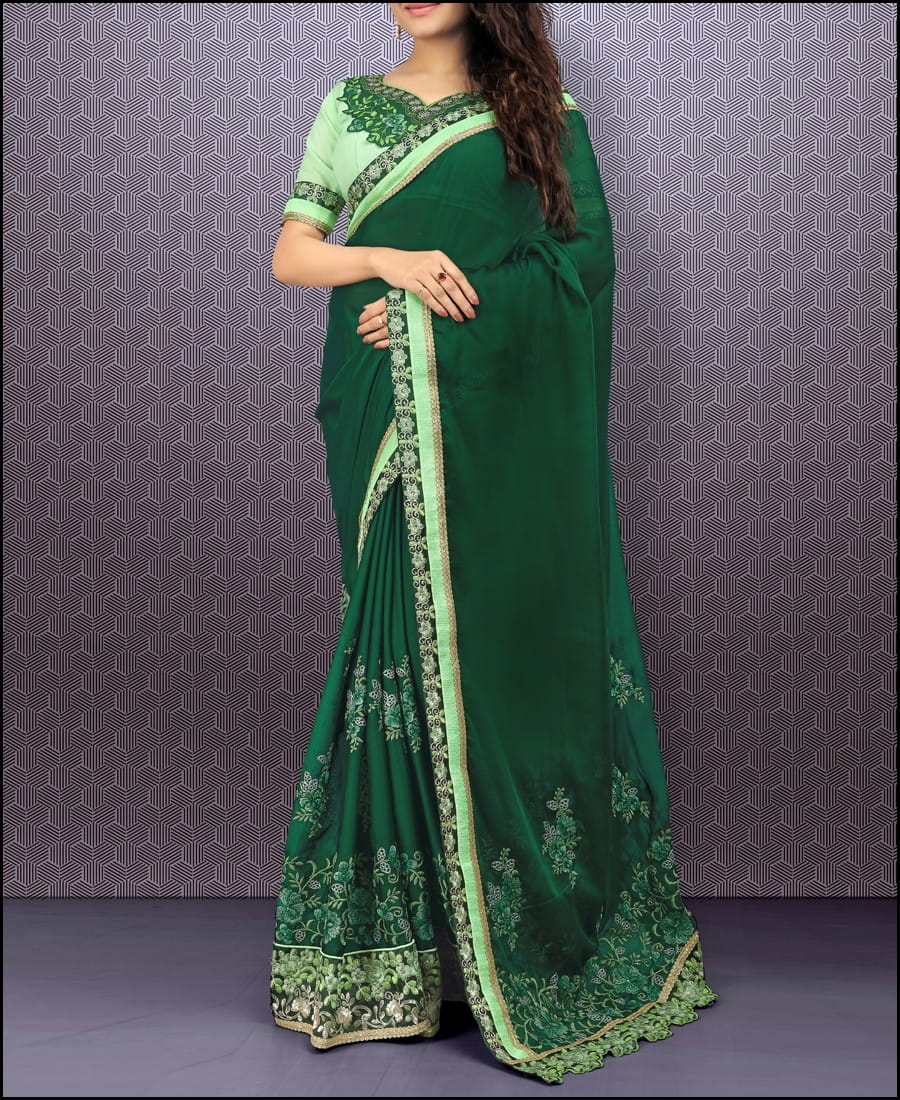Breathtaking Dark Green Rangoli Silk Embroidered Work Saree Blouse