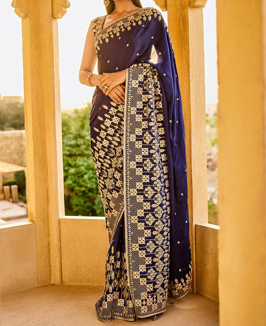 Radiant Indigo Color Rangoli Silk Embroidered Work Saree Blouse