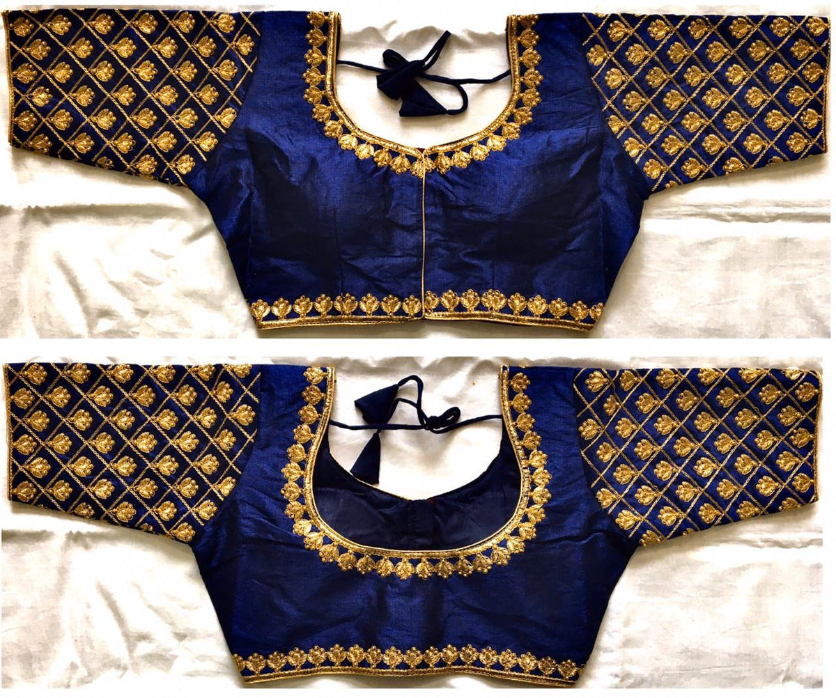 Outstanding Navy Blue Phantom Silk Zari Thread Work Ready Made Blouse
