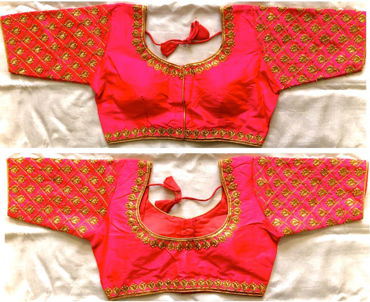 Amazing Pink Color Phantom Silk Zari Thread Work Ready Made Blouse