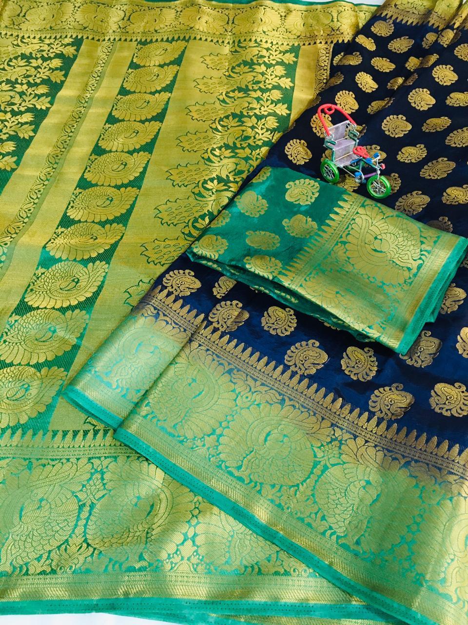 Comely Azure Blue Nylon Silk All Over Design Saree Blouse