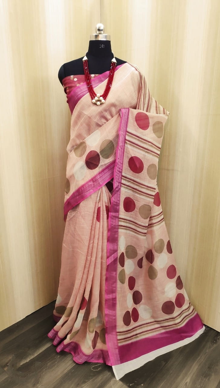 Fantastic Baby Pink Color Cotton Linen Silver Zari Weaving All Over Pallu Jalar Saree Blouse
