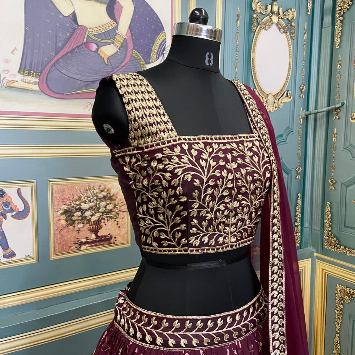 Marvellous Purple Color Festive Wear Georgette Embroidered Work Belt Digital Printed Lehenga Choli