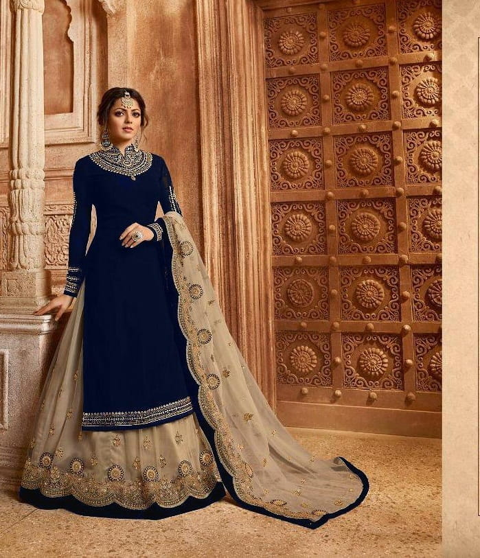 Festive Wear Stone Embroidered Designer Work Faux Georgette Salwar Suit