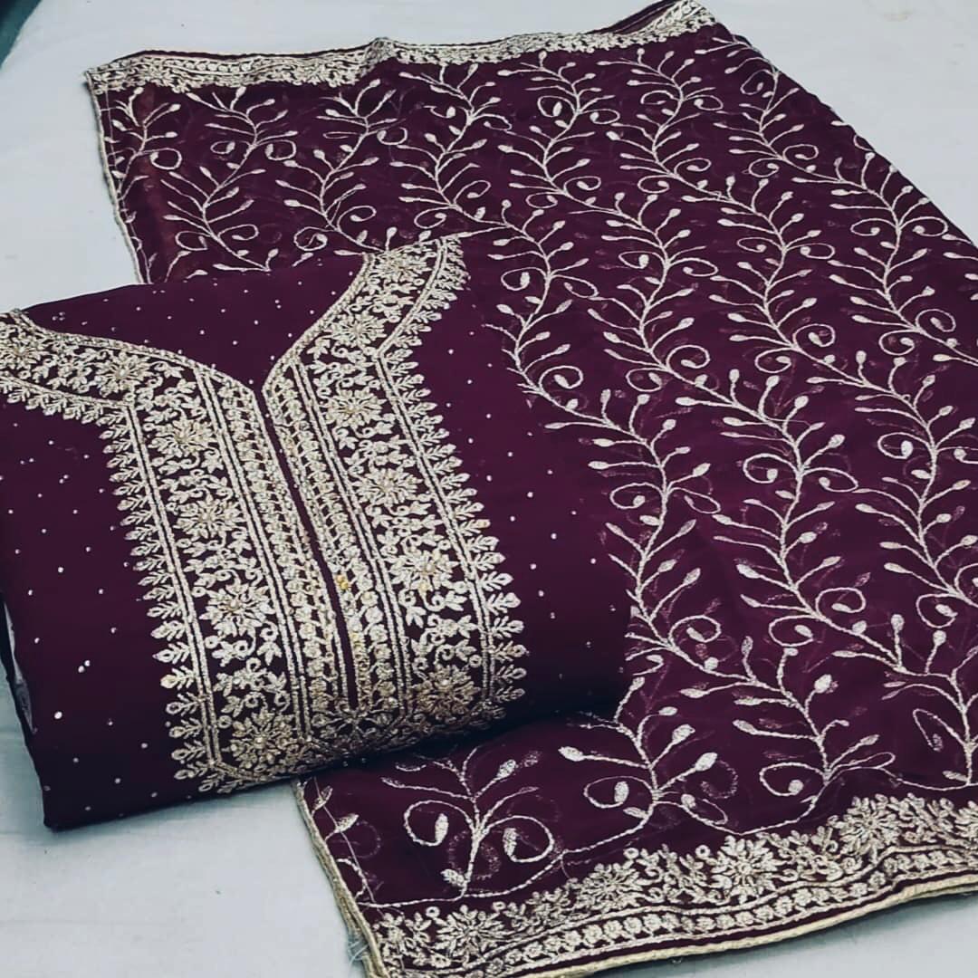 Gorgeous Wine Color Fancy Georgette Diamond Multi Work Party Wear Salwar Suit