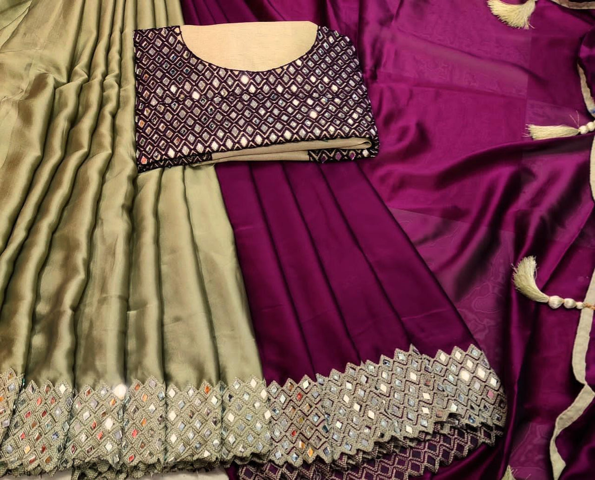 Mind-blowing Party Wear Real Glass Mirror Embroidered Work Rangoli Silk Saree Blouse