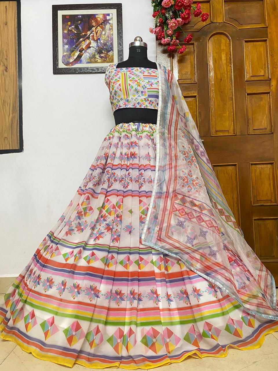 Party Weare Multi Color Designer Digital Printed Georgette Function Wear Lehenga Choli