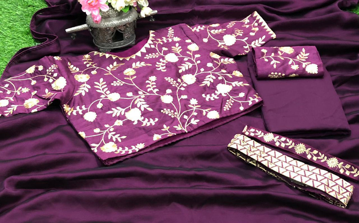Wine Color Georgette Kasturi Silk Designer Zari Work Belt Style Saree Blouse