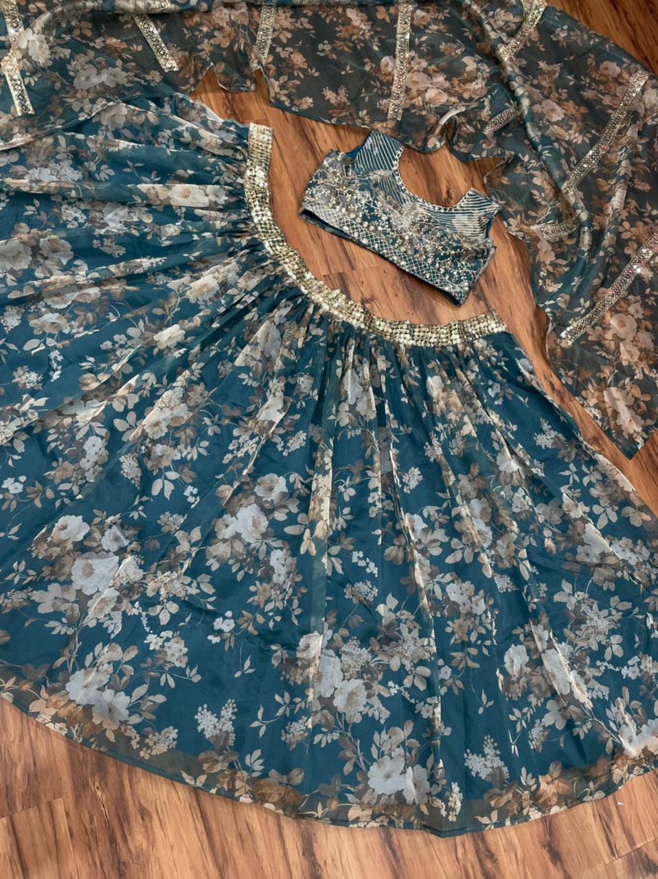 Pretty Rama Blue Color Designer Organza Embroidered Sequence Work Lehenga Choli For Wedding Wear