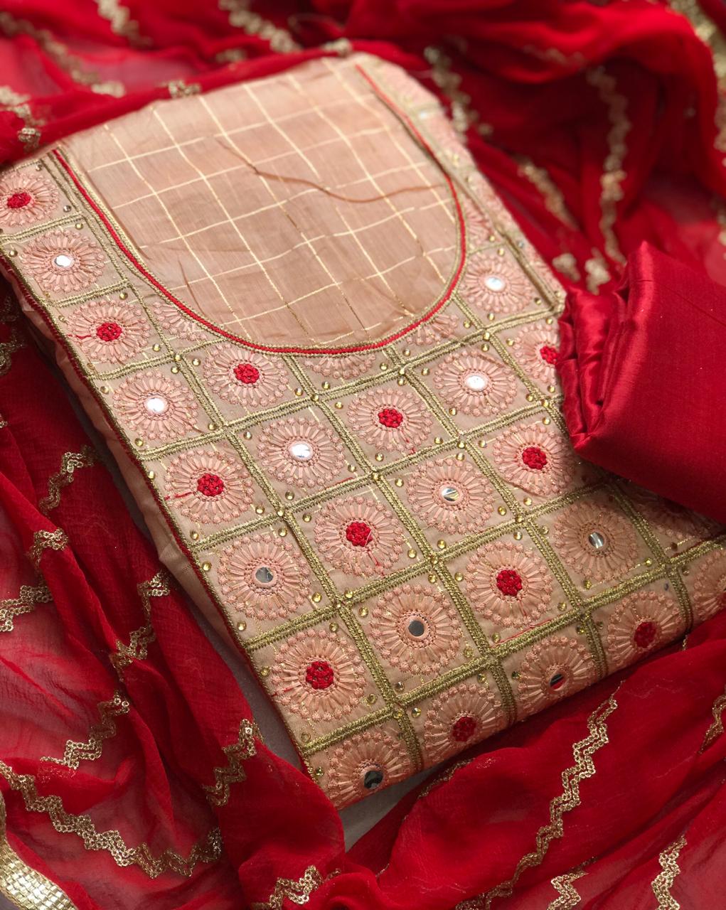 Captivation Maroon Color Function Wear Modal Silk Chex Embroidered Work Salwar Suit