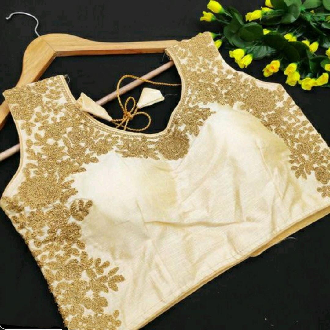 Phenomenal Cream Color Wedding Wear Phantom Silk Stone Hand Designer Work Ready Made Blouse