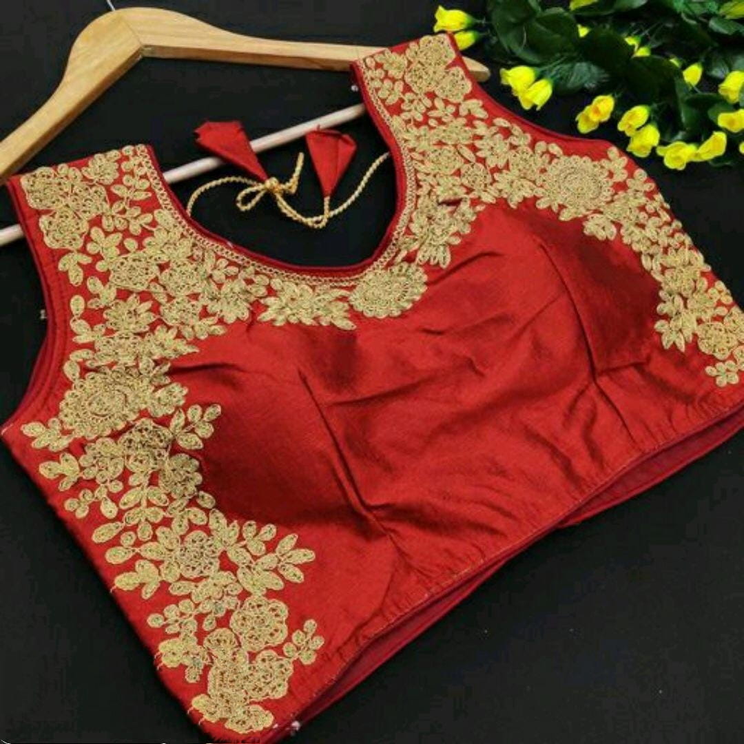 Sizzling Maroon Color Stylish Ready Made Phantom Silk Design Coding Hand Stone Work Blouse