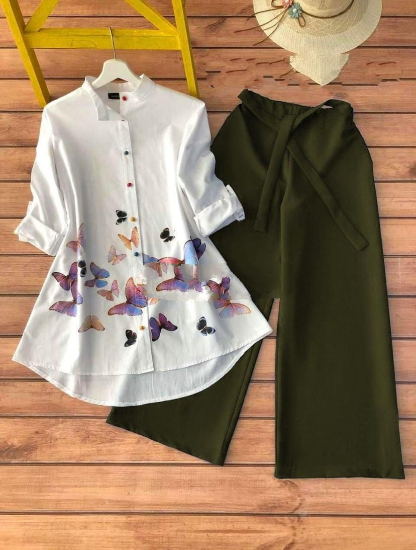 Adorable Wear Mehendi Green Color Printed Rayon Cotton Fancy Full Stitched Plazo Kurti for women