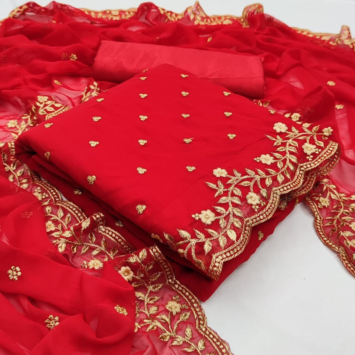 Sophisticated Red Color Fancy Georgette Multi Work Salwar Suit For Casual Wear