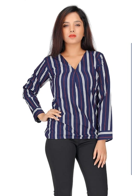 Navy Blue Color Printed Western Wear Rayon Top