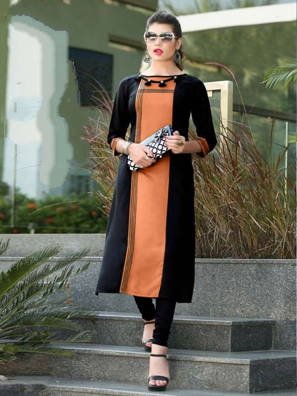 Refreshing Black Color Designer Printed Full Stitched Cotton Kurti Design