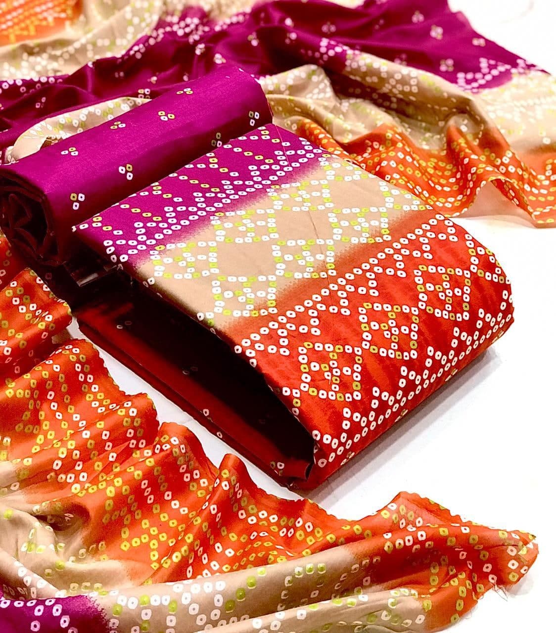 Dark Rani Pink Color Cotton Bandhani Printed Salwar Suit