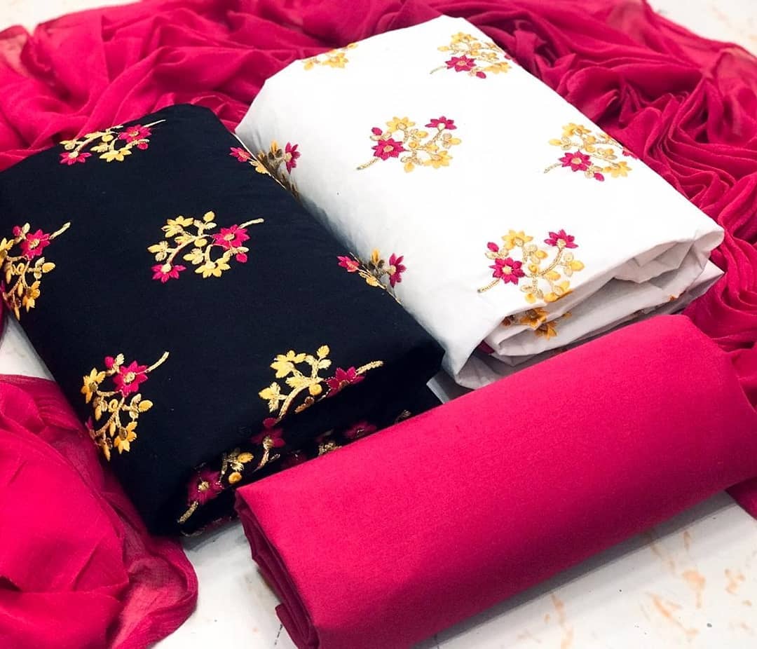 Rani Color Semi Modal Two Top Embroidered Work Festive Wear Salwar Suit Set