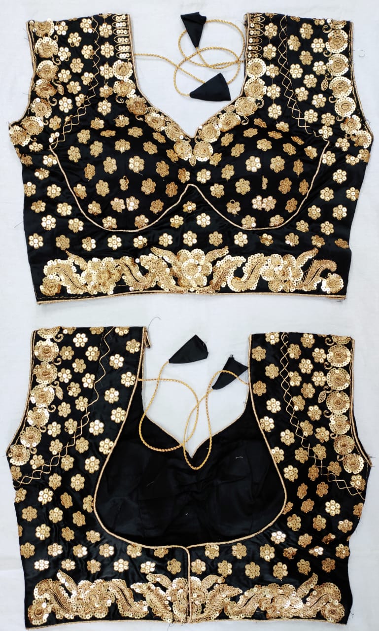Good-looking Black Color Festive Wear Full Stitched Tapetta Silk Sequence Embroidered Work Blouse For Women
