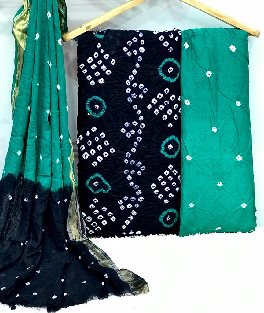 Party Wear Cotton Hand Dyeing Bandhej Print Dress Material