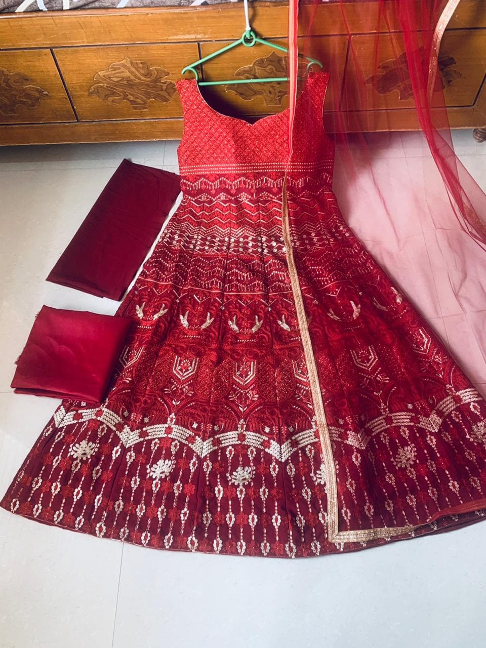 Classic Red Color Georgette Stitched Work Wedding Wear Salwar Suit