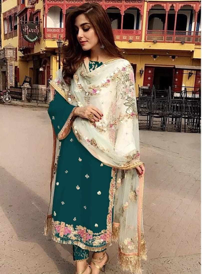 Glamrous Rama Color Occasion Wear Sequence Work Georgette Salwar Suit