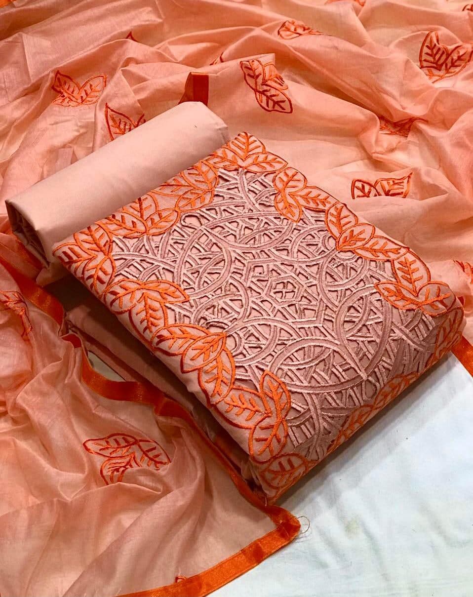 Party Wear Peach Color Chanderi Cut Work Salwar Suit For Women