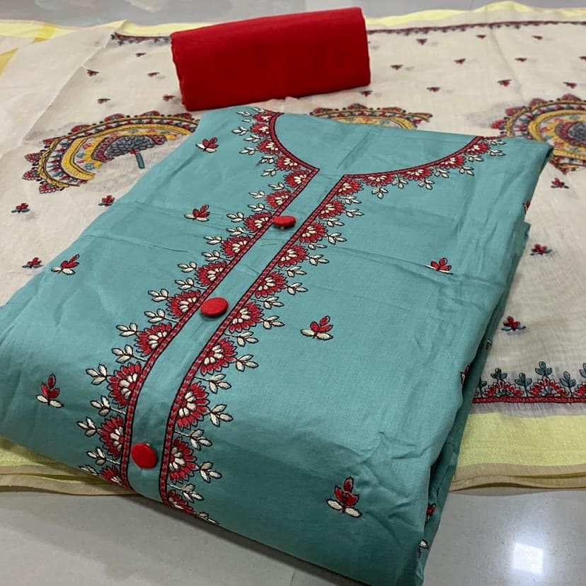 Charming Light Blue Color Fancy Embroidered Work Pc Cotton Salwar Suit