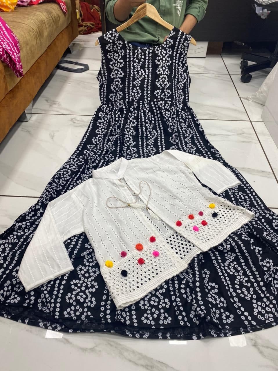 Alluring Black Color Full Stitched Occasion Wear Cotton Bandhani Printed Kurti Koti